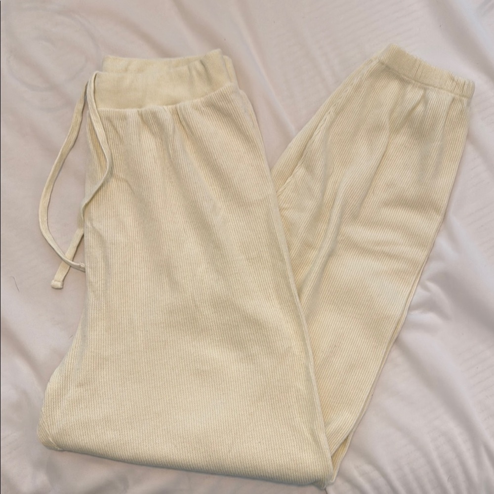 Skims Cream Ribbed Lounge Pants